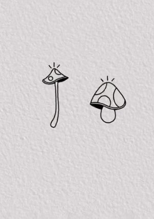 Mushroom Tattoo Placement Ideas, Mushroom Tattoo Tiny, Matching Smoker Tattoos, Minimalist Tattoo Mushroom, Funny Mushroom Tattoo, Plant Matching Tattoos, Minimalistic Mushroom Tattoo, Mushroom Stamp Tattoo, Mushroom Minimalist Tattoo