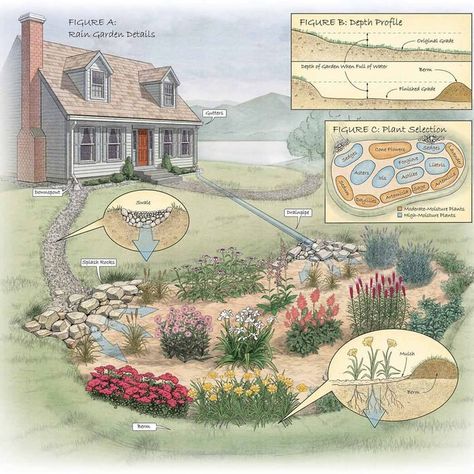 Rain Garden Design, Landscaping With Boulders, Dry Creek, Rain Garden, Plants And Flowers, Garden Tips, Perfect Garden, Garden Bed, Rock Garden