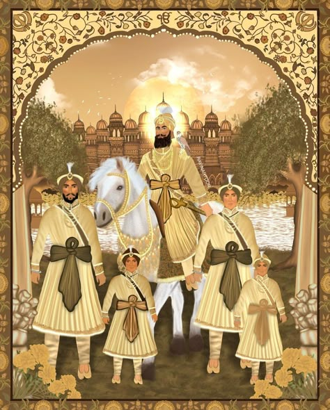 Punjabi Aesthetic Wallpaper, Char Sahibzade Pics, Char Sahibzade, Sikh Paintings, Nihang Singh, Guru Wallpaper, Wahe Guru, Guru Gobind Singh Ji, Sikh Art