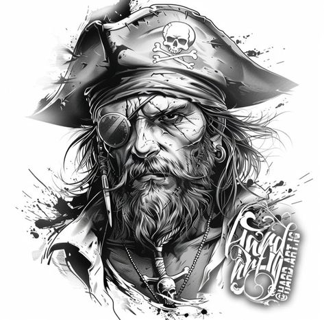 Pirate Face Tattoo, Pirate Tattoo Sketch, Pirate Tattoo Design, Pirate Themed Tattoos, Pirates Tattoo, Triathlon Tattoo, Pirate Face, Dragon Tattoos For Men, Sailor Tattoo