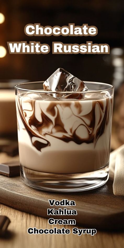 Treat yourself to a rich, decadent twist on a classic with this Chocolate White Russian! 🍫🍸 Velvety smooth and perfectly balanced with the sweetness of chocolate and the kick of vodka, it’s a must-try for dessert cocktail lovers. 🥛🍫 Whether you're enjoying a cozy evening at home or serving it at a festive gathering, this indulgent cocktail will hit the sweet spot. Cheers to chocolatey bliss! 🍹🍫 Cherry Chocolate White Russian, Chocolate Truffle White Russian, Alcoholic Drinks Sweet, White Chocolate Cocktails, Christmas White Russian Recipe, Holiday White Russian, Chocolate Baileys Drinks, Cream Liqueur Cocktails, White Chocolate Liqueur Recipes