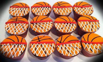 Basketball cupcakes - by Skmaestas @ CakesDecor.com - cake decorating website @Vicki Smallwood Smallwood Crozier Cake Basketball, Basketball Cakes, Ball Cupcakes, Basketball Cupcakes, Basketball Banquet, Sport Cupcakes, Basketball Cookies, Sports Cookies, Basketball Ideas