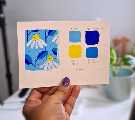 Paint a Floral Pattern with Acrylic Gouache Gouache Card Ideas, Gouache Practice Exercises, Gouache Exercises, Gouche Paint Ideas, Gouache Beginner, Gouache Art Simple, Simple Gouache Painting, Gouache Painting Ideas For Beginners, Gouache Art For Beginners