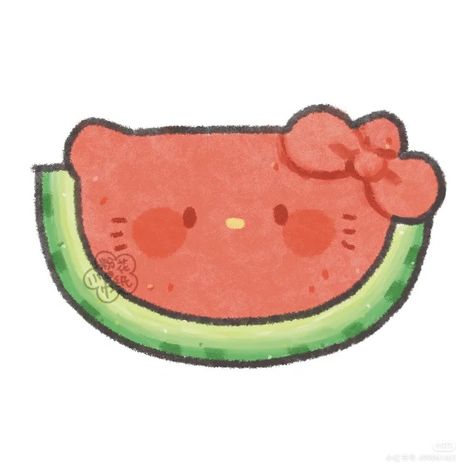 Aesthetic Watermelon Drawing, Watermelon Drawing Aesthetic, Watermelons Drawing, How To Draw A Watermelon, Sanrio Food Drawing, Easy Watermelon Drawing, Sandia Aesthetic, Watermelon Art Illustrations, Watermelon Slice Drawing