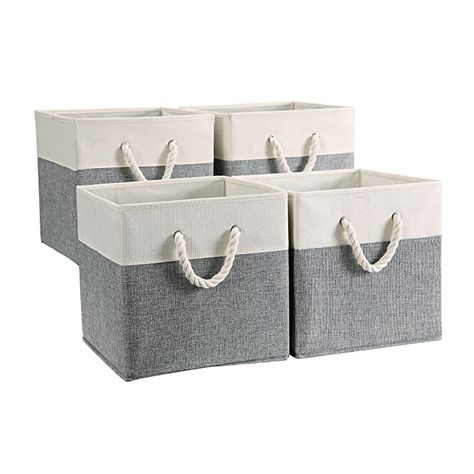 AmazonSmile: Onlycube Foldable Fabric Storage Bins 13x13x13 inch for Cube Organizer with Cotton Rope Handles, Collapsible Basket Box Organizer for Shelves and Closet, Black/Grey, 4Pack : Everything Else Cube Storage Baskets, Cubby Bins, Home Office Shelves, Nursery Room Themes, Felt Basket, Grey Nursery Decor, Cube Storage Unit, Fabric Storage Cubes, Rectangular Bathroom