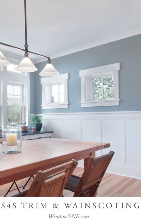 Trim Wainscoting, Cozy Craftsman, Wainscoting Wall Paneling, Craftsman Dining Room, Wainscoting Wall, Craftsman Trim, Kitchen Dining Room Combo, Wainscoting Ideas, Dining Room Wainscoting