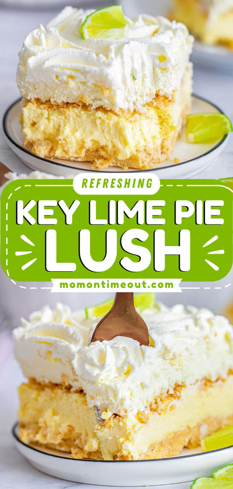 Don't miss out on this easy Key Lime Pie Lush! With 5 layers of tart and sweet goodness, this no-bake dessert is everything a spring food idea should be. So light and fresh! Save this Easter dessert recipe! Lime Dessert Recipes, Key Lime Recipes, Summer Desserts Easy No Bake, Key Lime Desserts, Summer Desserts For A Crowd, Desserts Easy No Bake, No Bake Summer Desserts, Lime Desserts, Dessert Oreo