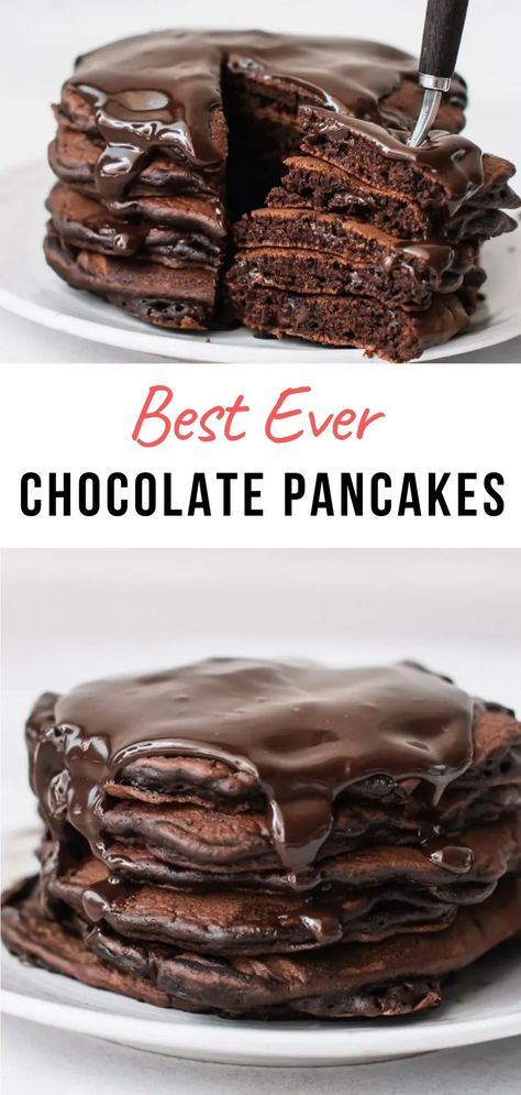 Pancakes With Filling, Food Ideas Breakfast Easy, Strawberry Chocolate Pancakes, Ways To Make Pancakes, Chocolate Filled Pancakes, Brownie Pancakes Recipes, Triple Chocolate Pancakes, Southern Snack Recipes, Homemade Chocolate Pancakes