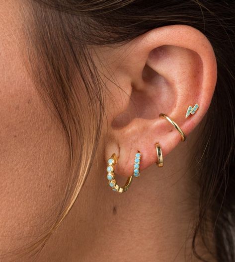 Turquoise gold hoops Turquoise gemstone hoop earrings Gold | Etsy Simple Ear Cuff, Gemstone Hoop Earrings, Stacked Earrings, Gold Ear Cuff, Small Hoop Earrings, Hoop Earring Sets, Minimal Jewelry, Ear Cuffs, Turquoise Earrings