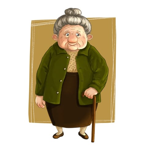 Old Woman Illustration Character Design, Old Lady Illustration Character Design, Cute Old Lady Drawing, Old Lady Drawing Reference, Cute Grandma Drawing, Grandma Character Design, Old Woman Character Design, Old Woman Cartoon, Old Woman Illustration