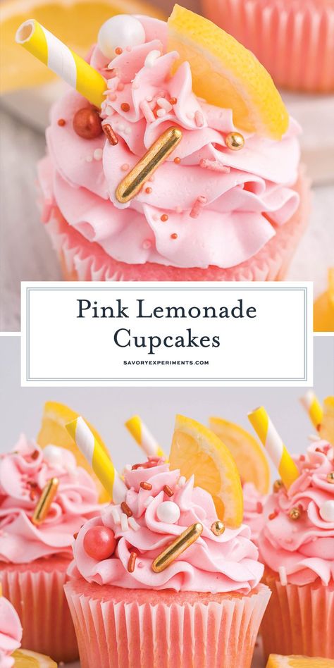 Lemonade Cake Recipe, Easy Cupcake Recipe, Strawberry Lemonade Cupcakes, Pink Lemonade Cake, Pink Lemonade Cupcakes, Cake Mix Cupcakes, Fabulous Desserts, Homemade Buttercream, Summer Cupcakes