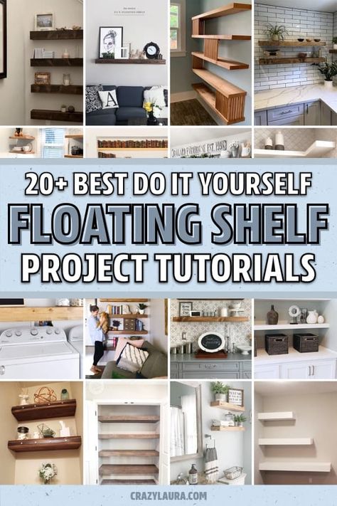 Floating Shelf Ideas, Diy Floating Shelf, Diy Wooden Shelves, Crazy Laura, Floating Books, Floating Shelves Kitchen, White Floating Shelves, Floating Shelves Bathroom, Add Storage