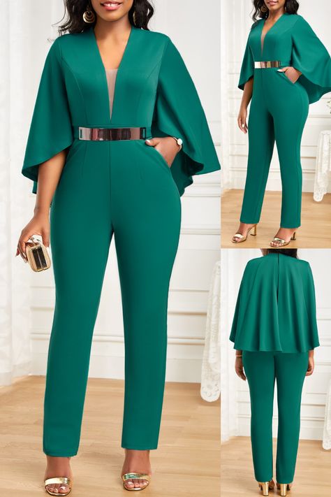 🌟 Elevate Your Style 🌟 This chic jumpsuit features a flattering V-neck and a trendy ankle-length design. The vibrant green color exudes freshness, making it perfect for various occasions. Whether you’re attending a wedding, a party, or a special event, this jumpsuit will turn heads. 😍 #FashionForward #ChicStyle #JumpsuitLove #EventReady #ElegantGreen Tag your fashion-savvy friends and let them know about this stunning piece! ✨  Remember, confidence is your best accessory! Classy Jumpsuit Outfits Wedding, Office Jumpsuit, Jumpsuit Outfit Wedding, Classy Jumpsuit Outfits, V Neck Jumpsuit, Classy Jumpsuit, Office Uniform, Chic Jumpsuit, Dinner Dress Classy