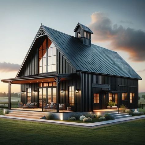 Simple Black Barndominium, Farm Conversion, Black Barndominium Exterior, Black Barndo, Inside Barndominium, Barndominium Exterior Ideas, Barndominium House Plans, Barndominium Exterior, Barndo Plans