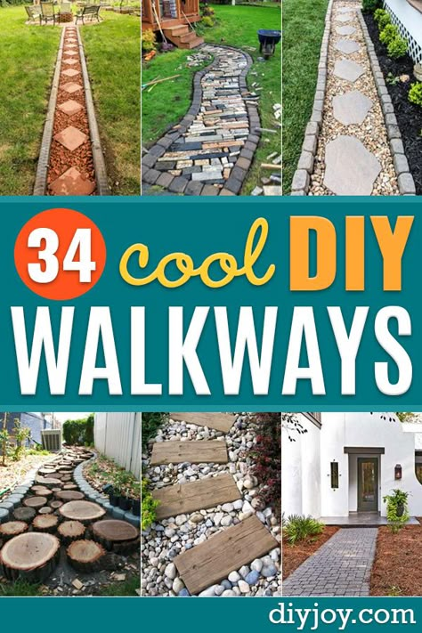 Diy Walkways, Pavers Diy, Yard Ideas Cheap, Concrete Path, Backyard Walkway, Walkway Landscaping, Diy Backyard Patio, Outdoor Path, Walkway Ideas