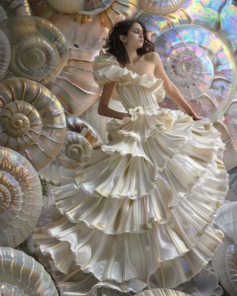 Nautilus Shell - Set #1 Tidal waves of elegant ruffles crash against shores of infinite style, her ethereal gown dances amidst shimmering nautilus shells. 🐚💫 🐚Nautilus Shell | #hypermarch24 Hosted by @ria_carrma | March 31, 2024🐚 #artgallery #aiartwork #artificialintelligence #digitalpainting #midjourneyart #midjourneycommunity #aiart #aiartist #digitalart #generativeart #newmediaart #aiartists #artoftheday #aiartcommunity #artbywomen #artedigital #artegenerativa #artgallery #nautilus #ruf...