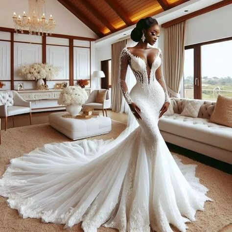 Mermaid Ball Gown Wedding Dress, Wedding Dresses With Rhinestones, Royal Wedding Dress Queens, Dresses Full Sleeves, Bodycon Wedding Dress, Female Elegance, Mermaid Bridal Gowns, Fall Romance, Gorgeous Wedding Dress Princesses