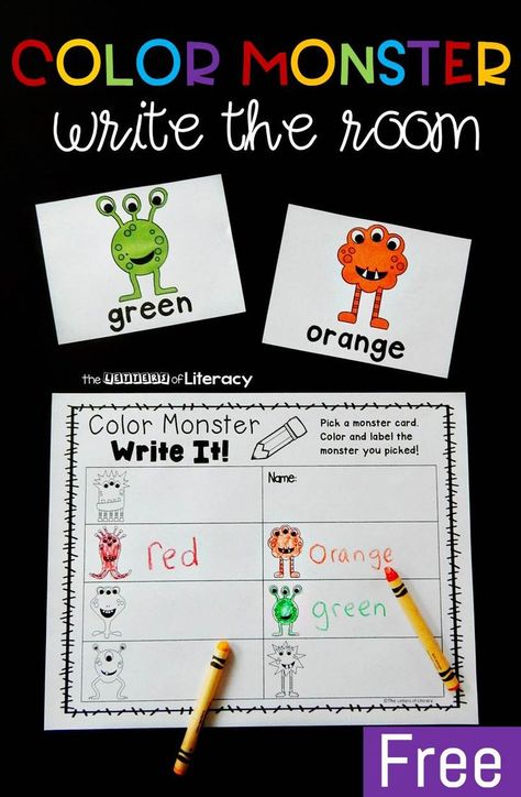 This fun color monster write the room activity makes learning color words even more exciting! Grab the free printable and you have a new writing center! Color Centers For Kindergarten, Read It Write It Build It Free, Preschool Writing Center Ideas, Teaching Color Words, Color Words Kindergarten, Writing Activities For Kindergarten, Kindergarten Writing Center, The Color Monster, Color Word Activities