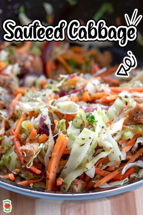 This simple sauteed cabbage recipe is a healthy side dish for Thanksgiving dinner and is ready in just 30 minutes.  It's an easy recipe packed with nutrition and protein, making it the perfect side dish for any main dish. Cabbage Recipe Healthy, Broccoli Side Dish Recipes, Vegan Sausage Recipe, Zucchini Side Dish, Low Carb Side Dish Recipes, Vegan Thanksgiving Menu, Cabbage Side Dish, Corn Side, Cabbage And Carrots