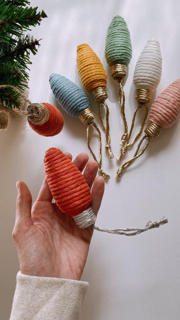 2024 Ornaments Diy, Macrame Christmas Bulbs, Diy Sun Ornament, Christmas Tree Yarn Ornaments, Christmas Crafts With Sticks, Home Made Ornaments For Adults, Christmas Light Ornaments Diy, Pom Pom Ornaments Christmas, Diy Christmas Decorations For Tree