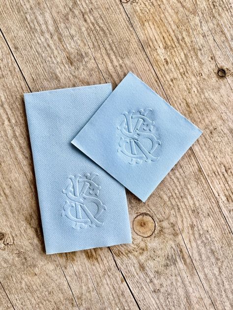 Embossed Napkins, Monogrammed Linen Like Guest Towels, Beverage Napkins, Cocktail, Paper, Personalized, Dinner, Wedding, Restroom, Dinner - Etsy Embossed Cocktail Napkins, Monogrammed Dinner Napkins, Personalized Wedding Touches, Blue Rehearsal Dinner, Wedding Restroom, Baby Blue Weddings, Wedding Extras, Holy Matrimony, Monogrammed Linens