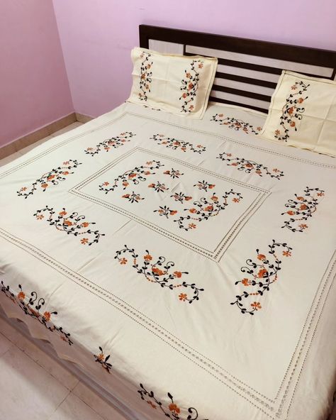 Hand embroidery bedsheet with HAND CUTWORK cotton fabric bedsheet Queen size double bedsheet with two pillow cover 90*105 Cream off white colour 1700/- free shipping all over india No cash on delivery 7710863253 #reels #handembroiderybedsheet #handembroidery #handembroidered #handmadecrafts #handloom #gift #giftideas #bedsheetgift #like #fyp #likesforlike #follow #kathawork Bedsheet Embroidery Design Handmade, Handmade Bedsheet, Curtain Embroidery, Hand Embroidery Bedsheet, Hand Embroidered Bedspread, Handmade Bed Sheets, Embroidery Bedsheet, Embroidered Sheets, Bed Sheet Painting Design