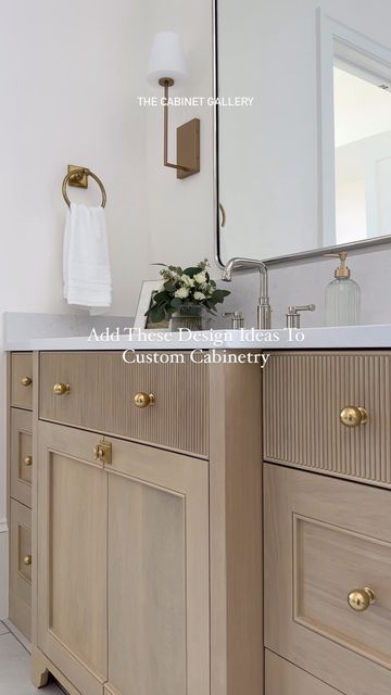 Reeding On Cabinets, Ribbed Door Cabinet, The Cabinet Gallery, Bathroom Vanity Storage Cabinet, Bathroom Cabinets With Center Tower, Reeded Bathroom Cabinet, Coastal Bathroom Cabinets, Mesh Cabinet Door Inserts, Transitional Cabinet Door Styles