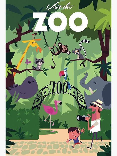 "Visit the Zoo poster" Art Print by GAGodel | Redbubble Zoo Poster Design, Zoo Drawing, Zoo Poster, Zoo Book, Zoo Project, Zoo Art, Poster Green, 동화 삽화, Animal Illustration Art