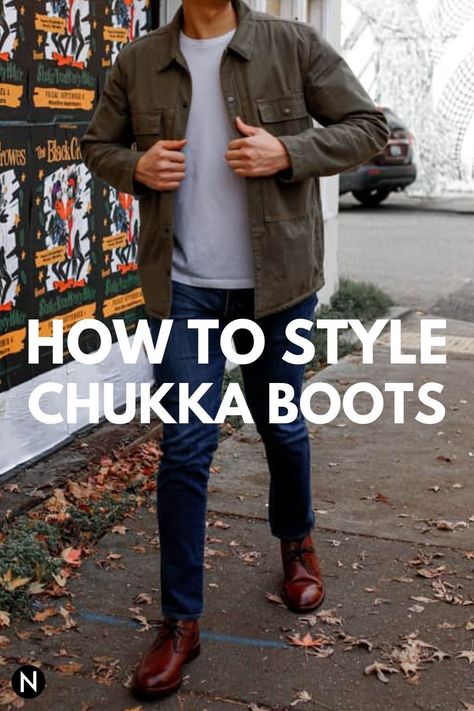 Boots With Chinos Mens Fashion, Men’s Casual Boot Outfits, Men’s Outfits With Brown Boots, Men’s Dress Boots Outfit, Men Leather Boots Outfit, Botas Chukka Hombre Outfit, Men’s Fall Boots, Chukka Boots Men Outfit How To Wear, Chukkas Men Outfit