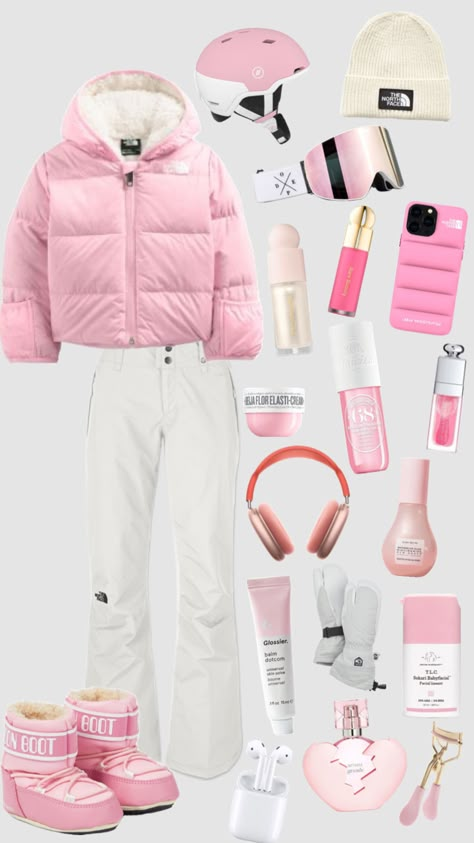 Outfit Ideas For Ice Skating, Winter Necessities, Snow Clothes Aesthetic, Preppy Skiing Outfit, Shuffle Outfit Winter, Christmas Skiing, Ski Outfit Ideas, Pink Snow Outfit, Preppy Ski Jacket