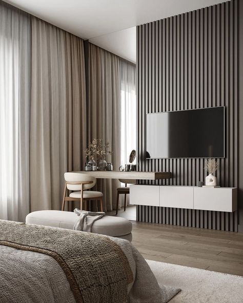 Hotel Interior Bedroom, Beautiful Bed Designs, Bedroom Tv Wall, Stylish Bedroom Design, Modern Bedroom Interior, Hotel Room Design, Luxury Bedroom Master, Stylish Bedroom, Master Bedrooms Decor