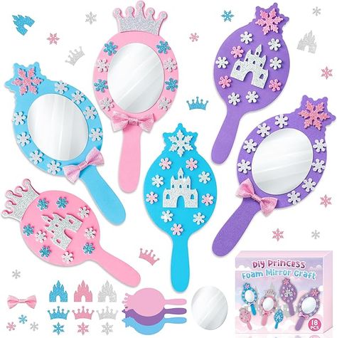 Amazon.com: BeYumi Princess Foam Mirror Craft - 18 Pack DIY Princess Foam Mirror Craft Kits for Kids Decorate Your Own Princess Mirror Unbreakable Kids Mirror for Girls Princess Party Decoration Birthday Supplies : Toys & Games Mirror For Girls, Kids Mirror, Foam Mirror, Mirror Craft, Pink Princess Party, Princess Mirror, Kids Mirrors, Princess Party Decorations, Mirror Crafts