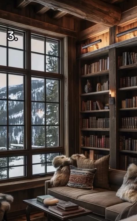 Cabin Bookshelves, Cabin Library, Play Aesthetic, House On The Lake, House Paint Colors, Library Room, Home Libraries, Cabin Fever, House Paint