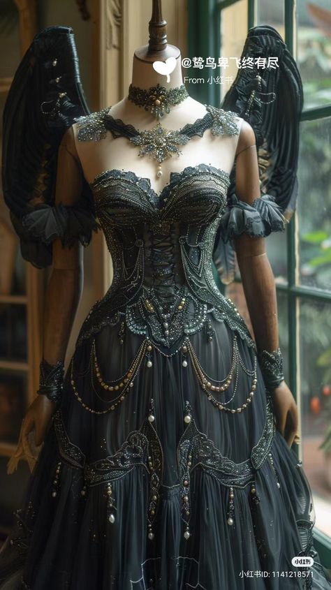 Black Ethereal Dress, Black Ethereal, Wedding Core, Ethereal Dress, Steampunk Goth, Special Clothes, Fantasy Dress, Gothic Jewelry, Dress Inspo