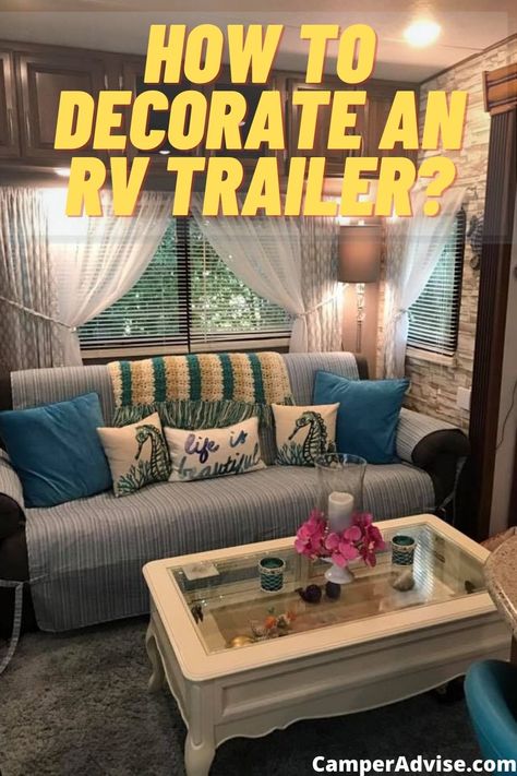 In this article I have shared 14 different RV Decorating Ideas with Images and how to decorate an Travel Trailer. These are beautiful and aesthetic ideas. Travel Trailer Bedroom Decor, Decorating My Rv Rv Interior, Stationary Camper Ideas, Rv Glamping Decor, How To Decorate Rv Interior, Travel Trailer Interior Decor, Camper Home Decor, Rv Decorating Themes, Decorate Rv Rv Interior