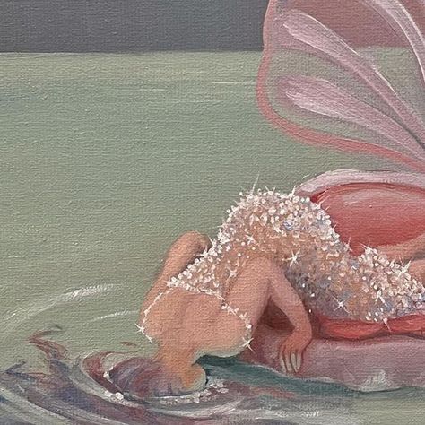 2024 Summer Aesthetic, Mermaid Art Aesthetic, Wallpaper Cool Aesthetic, Paintings Of Mermaids, Sparkly Painting, Mermaid Art Painting, Summer Aesthetic Art, My Life Aesthetic, Sparkly Water