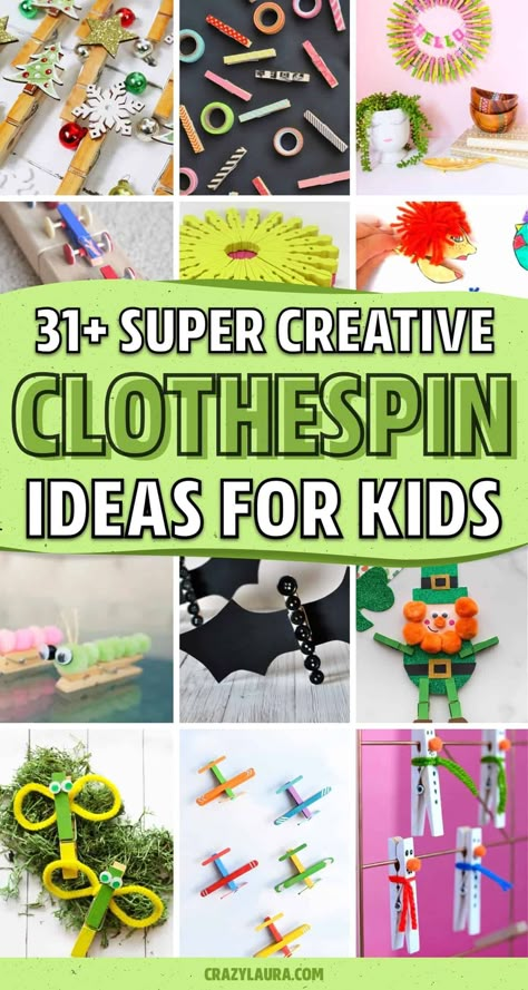 Looking for a fun and easy craft project without creating huge mess?! These DIY clothespin craft ideas and tutorials are the perfect project to try at home with the kids! Easy Craft Kindergarten, Wooden Clothespins Crafts Ideas, Make It And Take It Crafts, Craft With Clothes Pins, Spring Crafts For Boys, Small Clothespin Crafts, Clothes Pin Spring Crafts, Crafts Using Clothes Pins, Clothespin Art Ideas