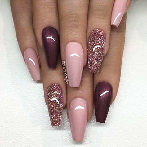 Burgundy Nail Designs, Purple Nail, Burgundy Nails, Coffin Nails Long, Nail Designs Glitter, Dipped Nails, Coffin Nails Designs, Pretty Acrylic Nails, Fancy Nails