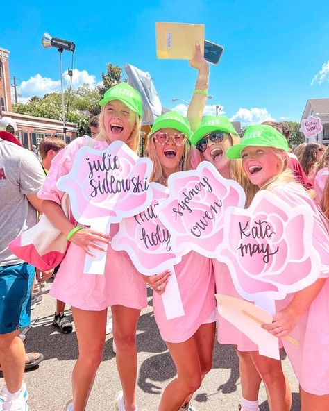 Delta Zeta Bid Day Themes, In Full Bloom Bid Day, Floral Bid Day, Flower Bid Day Theme, Full Bloom Bid Day, Pink Bid Day, Sorority Bid Day Themes, Bama Rush, Sorority Pictures