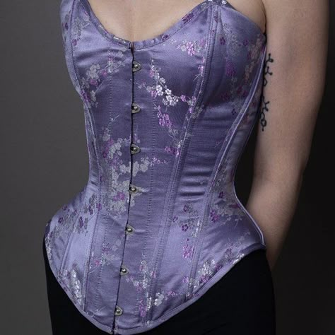 Lavender Floral Northbound Leather Corset Lavender Corset Top Outfit, Purple Corset Belt, Light Purple Corset Top, Purple Corset Aesthetic, Lavender Corset Top, Lavender Corset Dress, Purple Corset Outfit, Dark Purple Corset, Long Corset Top