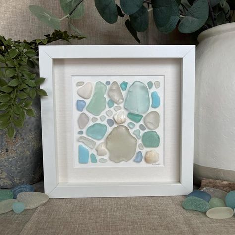 EtherealIsleArt - Etsy UK Sea Glass Wall Hanging, Sea Glass Macrame, Sea Glass Painting, Sea Glass Framed Art, Sea Glass Art Ideas, Sea Glass Pictures, Seashell Collage, Beach Glass Projects, Framed Collage