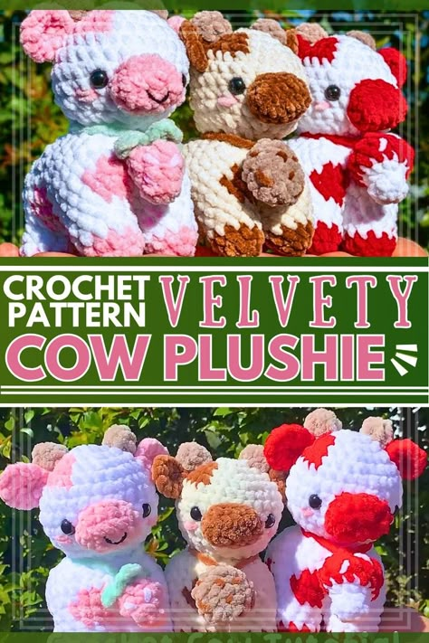 29 Free Crochet Cow Patterns For Cow Lovers Pink Cow Crochet Pattern Free, Crochet Cow Head Free Pattern, Parfait Chunky Yarn Amigurumi, Strawberry Cow Crochet Pattern Free, Red Crochet Plushie, Mushroom Cow Crochet, Free Crochet Cow Pattern, Free Cow Crochet Patterns, Crochet Cow Pattern Free