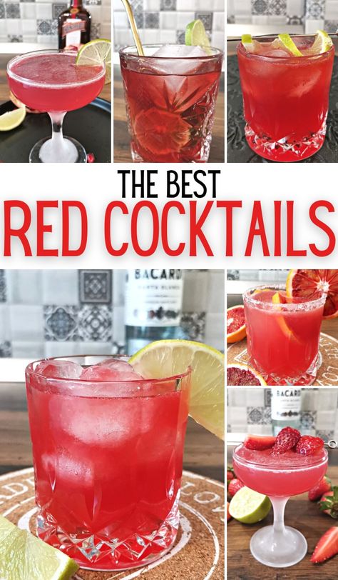 17 Best Red Cocktails To Try Today (Easy & Fruity) - Foodiosity Red Alcohol Drink Ideas, Simple Red Alcoholic Drinks, Red Wine Recipes Cocktails, Red Color Alcohol Drinks, Ohio State Alcohol Drinks, Easy Red Drinks Alcohol, Red Drink Ideas, Red Signature Drinks, Red Party Punch Alcohol