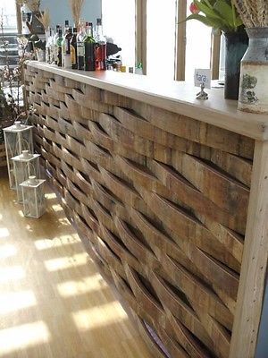 Barrel wood similar to this for escort wall Bourbon Barrel Decor, Barrel Stave Ideas, Wine Barrel Art, Whiskey Barrel Ideas, Wine Barrel Crafts, Barrel Crafts, Wine Barrel Decor, Barrels Diy, Wine Barrel Ideas