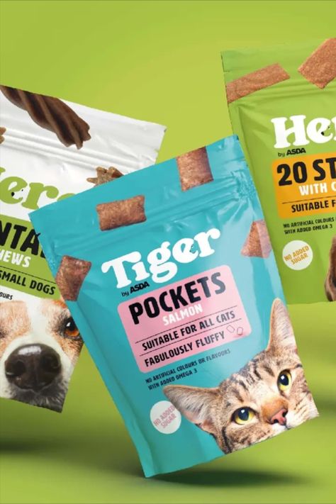 A Playful and Modern Design for Asda’s Pet Food | Pet food packaging, Food animals, Food packaging design #Animal_Food_Packaging_Design #Pet_Snack_Packaging #Pet_Treats_Packaging #Dog_Food_Design Animal Food Packaging Design, Pet Product Packaging, Pet Treats Packaging, Pet Food Design, Cat Food Design, Pet Food Logo, Pet Packaging Design, Cats Treats, Pet Marketing