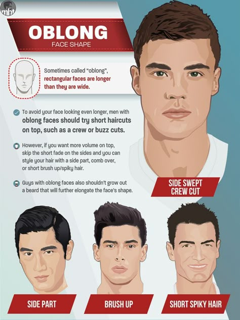 Oblong Face Hairstyles, Oblong Face Shape, Trans Things, Haircut For Face Shape, Long Face Haircuts, Face Male, Rectangle Face, Long Face Shapes, Cool Mens Haircuts