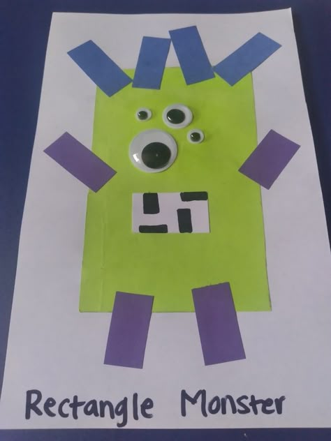 Rectangle Monster Craft, Monster Math Activities For Preschool, Monsters Crafts For Preschool, Rectangle Projects For Preschoolers, Monster Lesson Plans Preschool, Monster Theme Preschool Activities, Monster Toddler Crafts, Monster Art For Toddlers, Rectangle Preschool Crafts