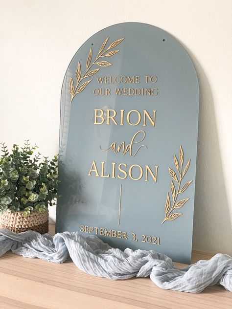 Wedding Signs - Ouch! - Struggling to find the ideas that you have been searching for? Look no further, get it TODAY! Acrylic Wedding Signs Gold Foil, Glowforge Wedding, Arch Welcome Sign, Arch Wedding Decor, Painted Welcome Sign, Back Arch, Reserved Wedding Signs, Theme Bapteme, Aviation Wedding