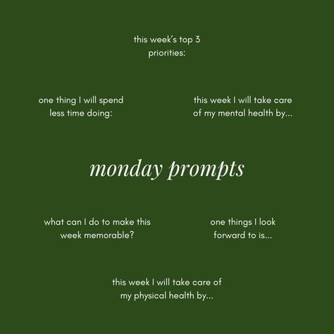 Journal Prompts For New Week, New Week Prompts, Start Of Week Journal Prompts, Monday Morning Journal Prompt, Beginning Of Week Journal Prompt, Five Minute Journal Prompts, Beginning Of The Week Journal Prompts, New Week Journal Prompts, Monday Prompts