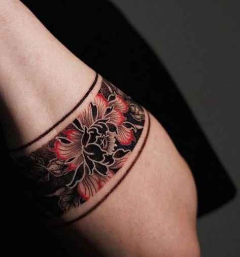 Band Tattoo Meaning, Flower Band Tattoo, Yakuza Style Tattoo, Thigh Band Tattoo, Band Tattoos For Men, Cuff Tattoo, Forearm Band Tattoos, Band Tattoo Designs, Band Tattoos